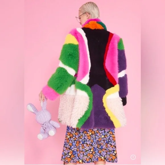 Jayley Faux Fur Rainbow Coat - Picture 3 of 6